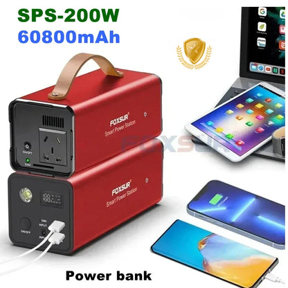 SPS-200W Portable Fast Charging Power Bank 220V AC 60800mAh Output Power Bank Suitable for iPhone Huawei Xiaomi Samsung Laptop