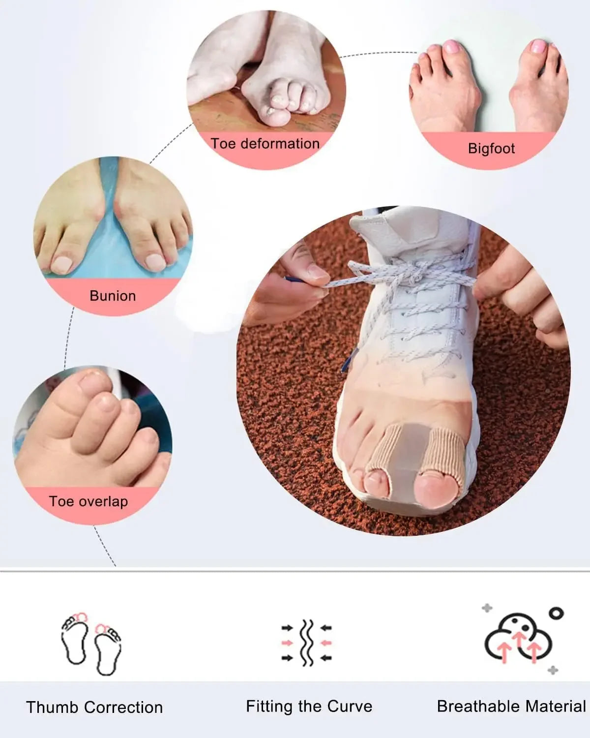 Two Toe Separator Bunion Corrector Orthotics Foot Bone Adjuster Pedicure Correction Foot Straightener