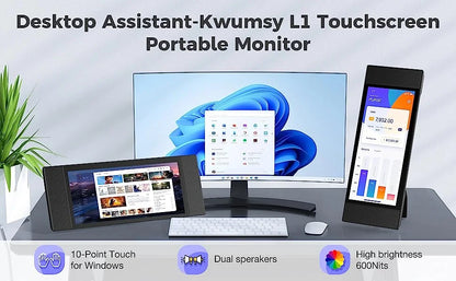 Portable Monitor L1 12.3" IPS FHD Gaming Monitor Touch Screen Dual Speakers For Laptop